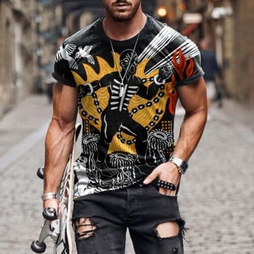 Summer New Mens Skull Printed Short Sleeve T Shirts Fashion Harajuku Vintage Oversized O Collared Man Tshirt Ropa Anime Poleras