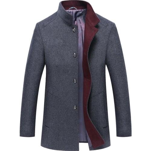 Brand Autumn Winter 42% Wool Men Thick Coats Stand Collar Male Fashion Wool Blend Jackets Outerwear Smart Casual Trench