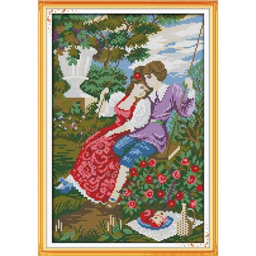 The lovers on a swing cross stitch kit people 18ct 14ct 11ct count print canvas stitches embroidery DIY handmade needlework