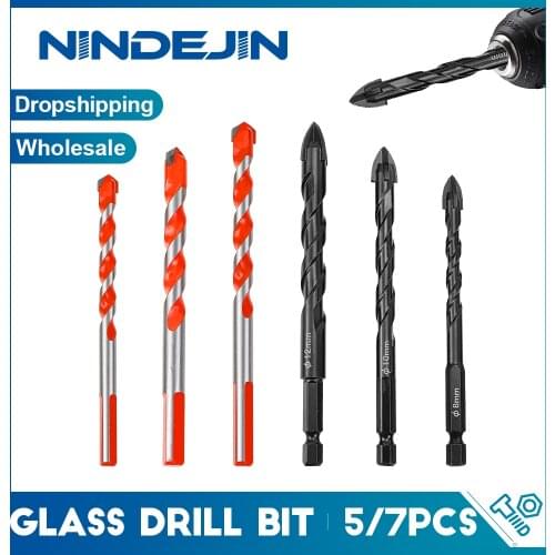 NINDEJIN 5/7pcs Multi-function Drill Bit Glass Tile Concrete Metal Overlord Twist Drill High Speed Steel Triangle Hexagon Shank