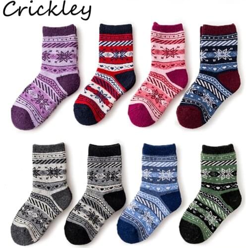 Children Winter Wool Socks Fair Isle Jacquard Weave Pattern Socks for Boys Girls Thickening Keep Warm Breathable Kids Socks