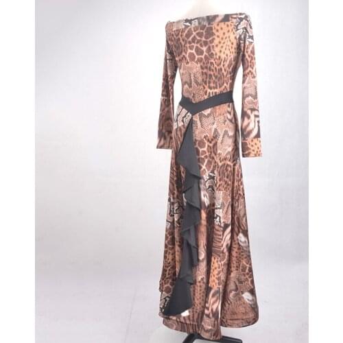 Newest Modern Dance Dresses for Ladies One Word Collar Long Sleeve Big Pendulum Dress Women Competitive Ballroom Costumes PY009