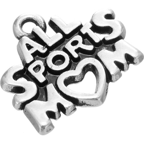 Latest design ALL SPORTS MOM heart pendants sports word charms