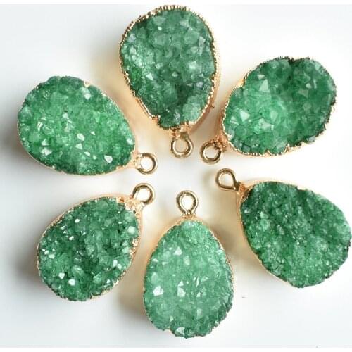 Wholesale 6pcs/lot fashion natural crystal green water drop shape pendants for DIY necklace jewelry making free