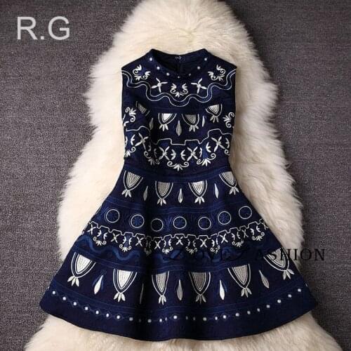 RG vestidos de festa Fashion Embroidery Jacquard Women Dresses Dark Blue/White Cute Lolita Ball Grow Dress Female Autumn 2017