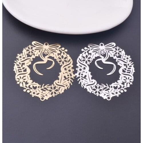 6pcs 50*48mm Light gold Color Big Garland Charms Silver Color Floral Hoop Pendant Brass Jewelry Accessories