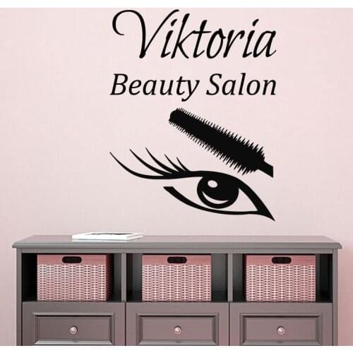 Custom Wall Decal Fashion Girl Make Up Wall Sticker Beauty Salon Decoration Personalized Name Beauty Salon Wall Art Mural AY939