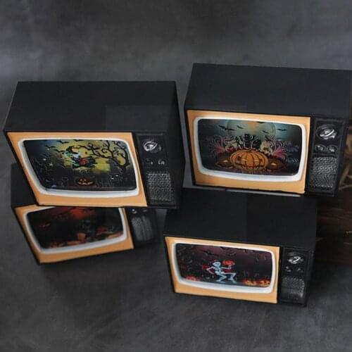 Retro Halloween TV LED Electronic Candle Lights Ghost Lantern Halloween Lamp Home Party Props Glowing Festival Decorations N7C6
