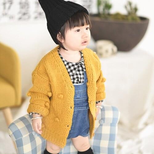 Baby Girls Hand-made Bubble Ball Sweater Knitted Cardigan Warm Jacket Baby Sweater Coat Cardigan Girls Autumn Winter Sweaters
