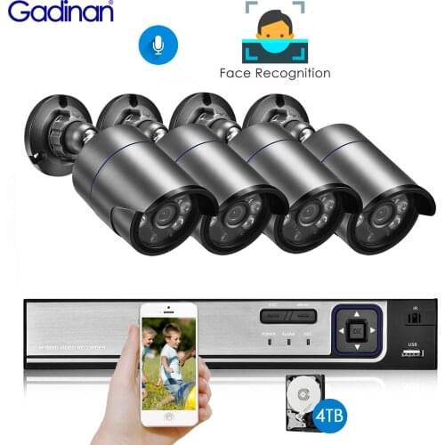 Gadinan 4CH 5MP POE NVR Face Recognition Kit CCTV System Audio AI 5MP Security IR IP Camera Outdoor Video Surveillance Set