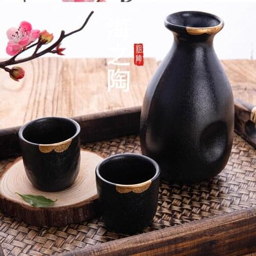 Antique wine cup coarse pottery Japanese ceramic antique sake pot set small wineware special restaurant hotel business baijiu