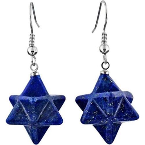 FYJS Unique Silver Plated Merkaba Symbol Lapis Lazuli Drop Earrings For Party Gift Jewelry