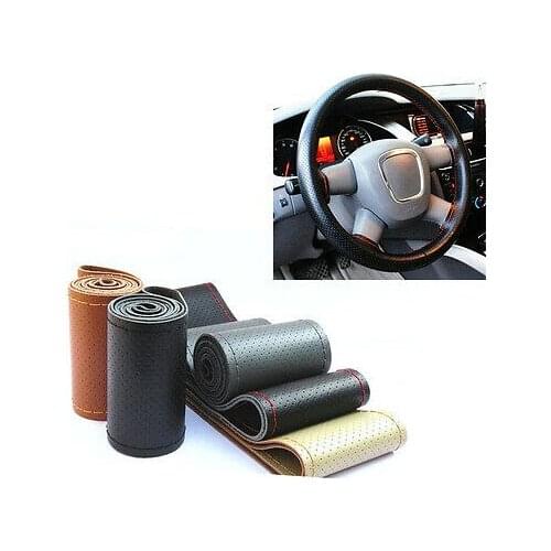 Wotefusi Car Auto DIY Leather Steering Wheel Cover Skin w/ Needle Thread 14