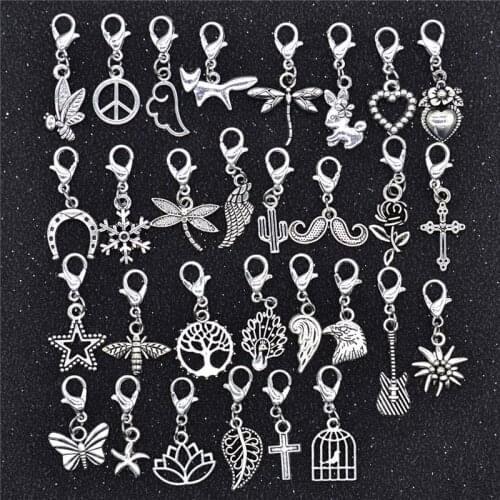 YuenZ 30pcs Mixed Styles Animal Heart Leaf Flower Charms Lobster clasp Bracelet Pendants DIY Jewelry for Making Accessories