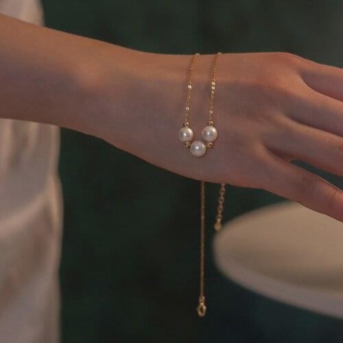 Morivovog 925 Sterling Silver Three Glare Pearl Pendant Necklace for Women French 14K Gold Don't Fade Necklace Luxury Jewelry