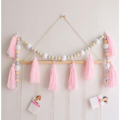 1pc 120cm Hanging Beads Tassels Pendant Pink Princess Rope Room decoration Nordic INS Wall ornaments Kid Birthday Christmas Gift