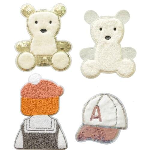 1 PCS Bright Fluffy Towel Cute Little Girl Cartoon Hat Animal Bear Clothing DIY Patch Clothing Sticker Sewing Embroidery Badge
