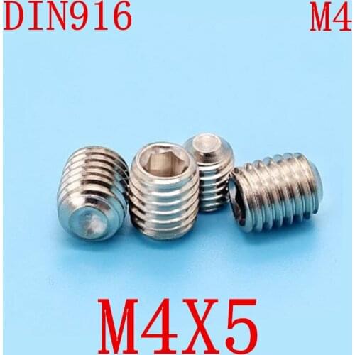 1000pc/set DIN916 m4*5 m4x5 4mm Stainless Steel Metric Thread Grub Screws Cup Point Hexagon Socket Set Screws Headless