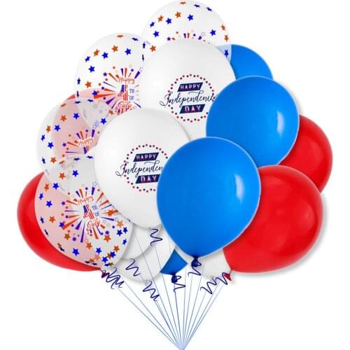 16pcs 12 Inches American Independence Day Party Decor Latex Balloons National Day Theme Star Red Blue Confetti Balloons Set