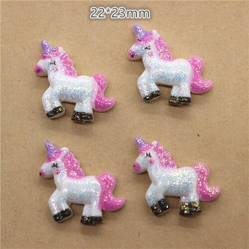 20pcs Cute Shiny Hot Pink Resin Unicorn Cartoon Miniature Art Supply Decoration Charm Craft,22*23mm