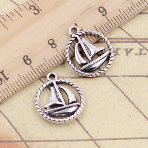 20pcs Charms Sailing Ship 19x16mm Tibetan Bronze Silver Color Pendants Antique Jewelry Making DIY Handmade Craft