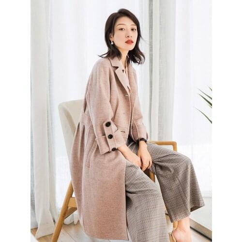 2020 Korean Style Pure Wool Coat Female Spring Autumn Womens Jackets Long Wool Coats Winter Women Overcoat 38017 YQ1624