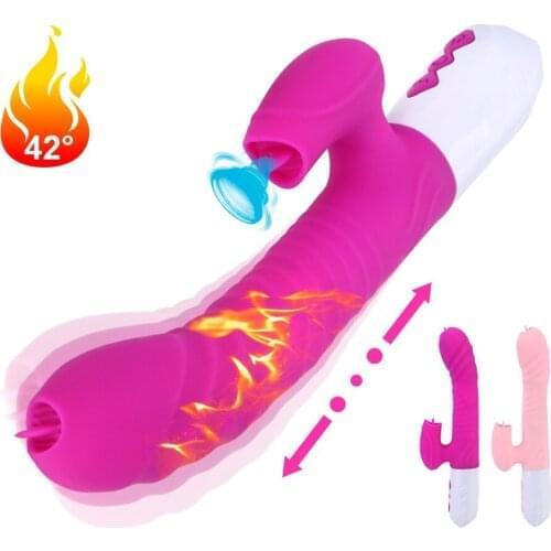 24cm Heated Big Dildo Automatic Telescopic Licking Vibrators for Women Clitoral Stimulator Anal Plug Sex Toys Adults Erotic Shop