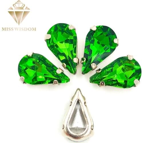30pcs/pack 6X10mm/8X13mm Grass green pear drop Copper claws hollow thick bottom high quality Sew on rhinestones DIY accessories