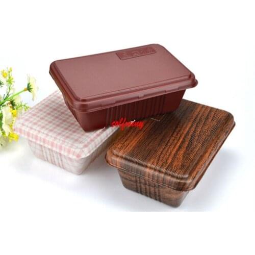 300pcs/lot Creative Wood Grain Design Disposable Food Container Snack Packing Boxes Microwaveable PP Bento Box F051406