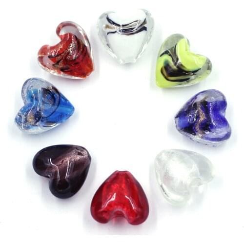 5Pcs Lampwork Spacer Beads Foil Glass Love Heart Jewelry DIY Finding Creation 20x20mm