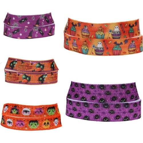 50 yards/lot) New style 5/8" 15MM pumpkin and ghost printed foe fold over elastic