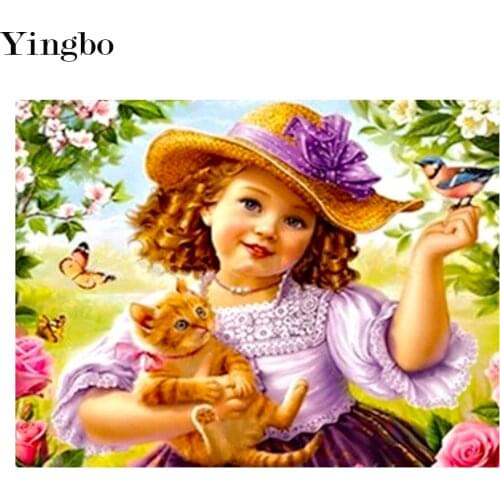 5D Diamond Painting Girl Flower Full Drill Square Diamond Mosaic Embroidery Cute Cat Stickers Gift Childrens room Home Decor