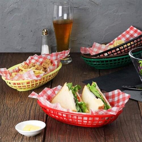 6pcs Fast Food Baskets & 24pcs Deli Paper Liners Bread Serving Tray Wax Deli Sheet Restaurant Supplies For Chicken Burger Fries
