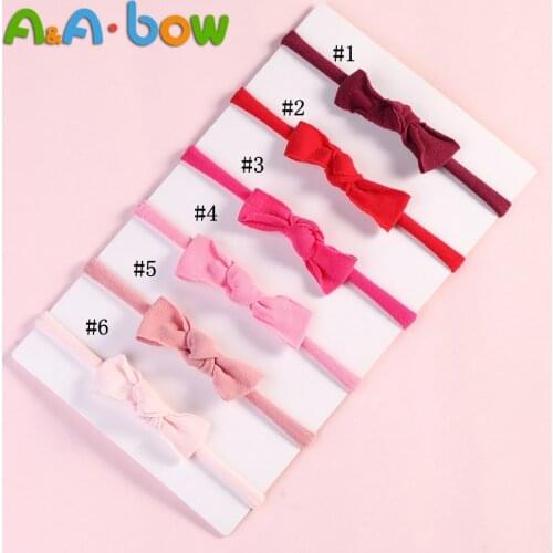6pcs Solid Nylon Baby Girls Headband for Newborn Headwear Fashion Cloth Tie Bows Headwear Tiara Gift Toddlers Bandage