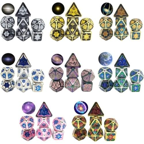 7 Pcs/Set Alloy Metal Polyhedral Dices D20 D12 D10 D8 D6 D4 for DND RPG MTG Table Game Props Dice