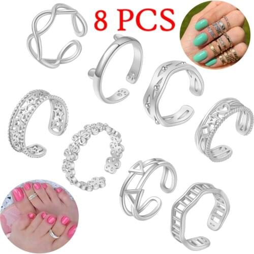 8PCS Adjustable Toe Rings for Women Girls Open Toe Ring Hypoallergenic Summer Beach Foot Jewelry Set Finger Tail Ring