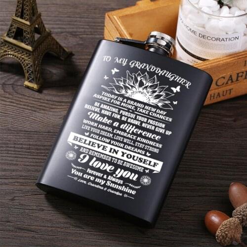 Grandma And Grandpa To My Granddaughter Stainless Steel Black Flagon Outdoor Portable Dragon Skull Hip Flasks Drinkware Kitchen