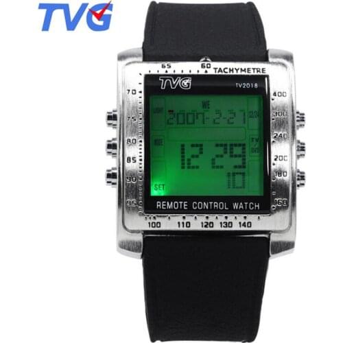 TVG Top Brand Luxury Led Digital Watches Mens Fashion Rubber Strap Rectangle Watch Men TV Remote Control relogio masculino