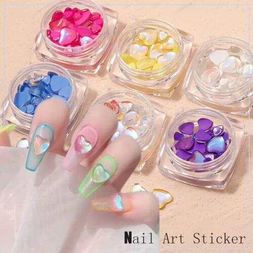 Color Heart-Shaped Nail Jewelry Manicure Tool 3D Nail Art Decoration Aurora Love Heart-Shaped Crystal Diamond DIY Nail Ornaments