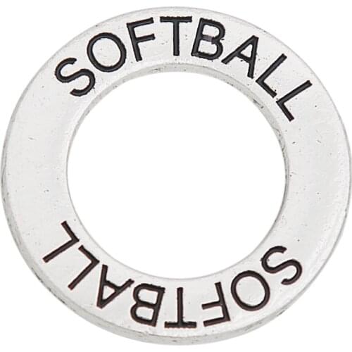 RAINXTAR 25mm 19mm Double Side Round Softball Affirmation Circle Charms Alloy Ring Charms 50pcs AAC1743