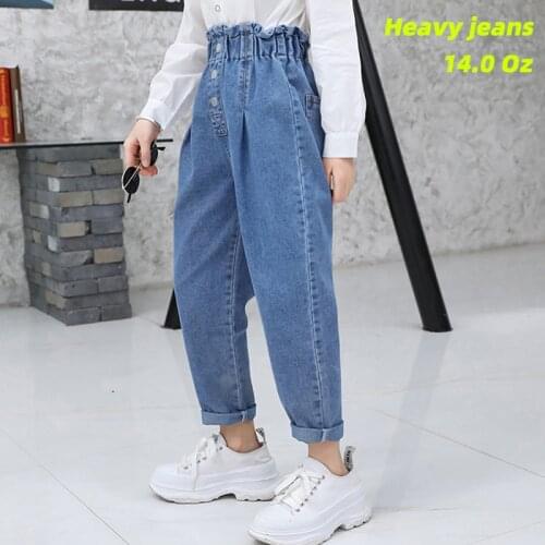 Children Light Blue Jeans for Girls 14 To 15 Year Casual High Waist Elastic Denim Pants Teenager Trousers Clothes Spring Autumn