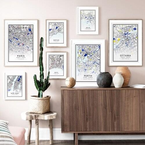 World City Map Canvas Painting Wall Art Chicago London Sydney Poster and Print Nordic Decorative Picture for Office Home Decor
