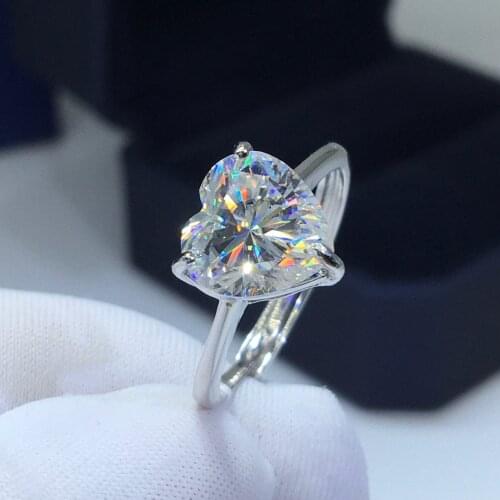 Silver 925 Original 3 Carat D Color Moissanite Heart Ring Brilliant Cut Diamond Test Past Romantic Love Gemstone Wedding Rings