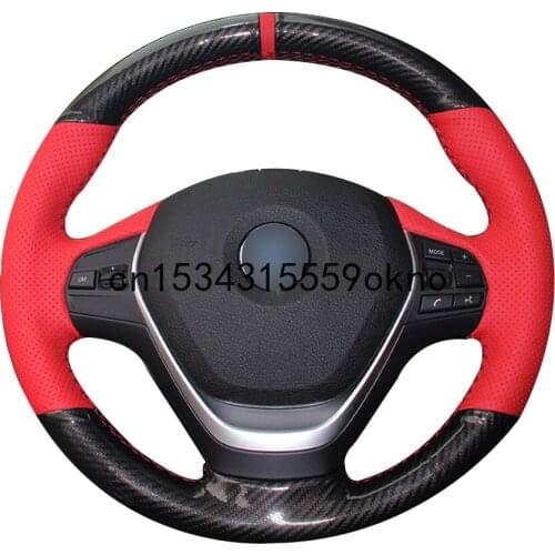 Carbon Fiber Red Leather Red Marker Car Steering Wheel Covers For BMW F30 320i 328i 320d F20 Auto Steering Covers