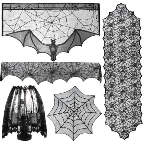 Hallowen Lace Tablecloth Black Spide Web Table Runner Curtain For Dinner Halloween Party Home Bar Fireplace Decor Horror Props