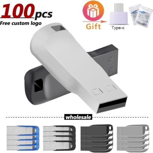 100pcs Free Logo Metal USB Flash Drive 64G 128gb Waterproof Pen Drive 32GB 16GB 8GB 4GB Pendrive USB 2.0 Memory Stick Flash Disk
