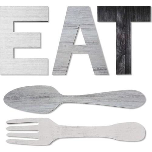 Set of EAT Sign, Fork and Spoon Wall Decor, Rustic Wood Eat Decoration,Decoration Hang Wood Letters for Wall Art