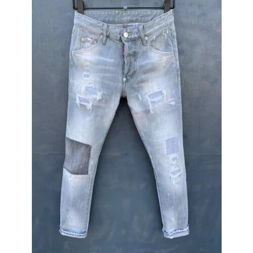 2021 New DSQ2 High Street Ripped Jeans Slim-Fit Retro Mmotorcycle Trousers 056