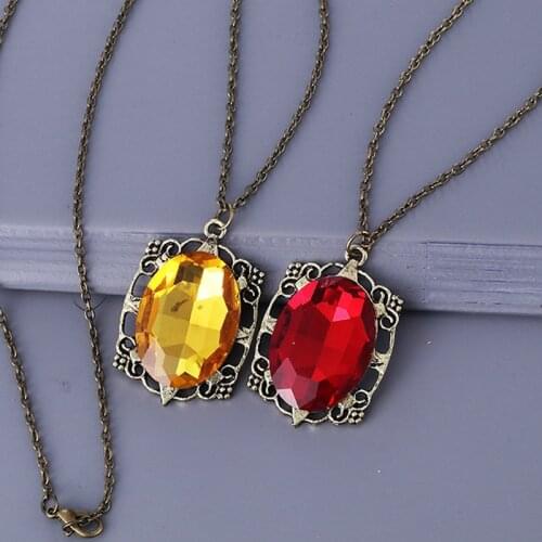 The Vampire Diaries red yellow Crystal Pendant Necklace Vintage Retro Katherine Necklace For Women Fashion Movie Jewelry Cosplay