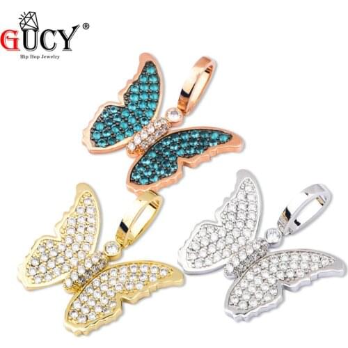 GUCY Cubic Zircon Bling Insects The Butterfly Necklace & Pendant Men Women Hip Hop Rock Jewelry CZ Necklace For Gifts